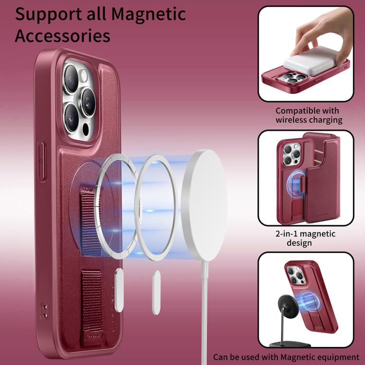 For iPhone 15 Pro CaseNeo Finger Grip Strap MagSafe Leather Phone Case(Red) - iPhone 15 Pro Cases by CaseNeo | Online Shopping UK | buy2fix