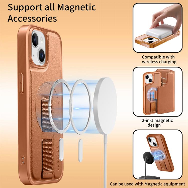 For iPhone 15 CaseNeo Finger Grip Strap MagSafe Leather Phone Case(Brown) - iPhone 15 Cases by CaseNeo | Online Shopping UK | buy2fix