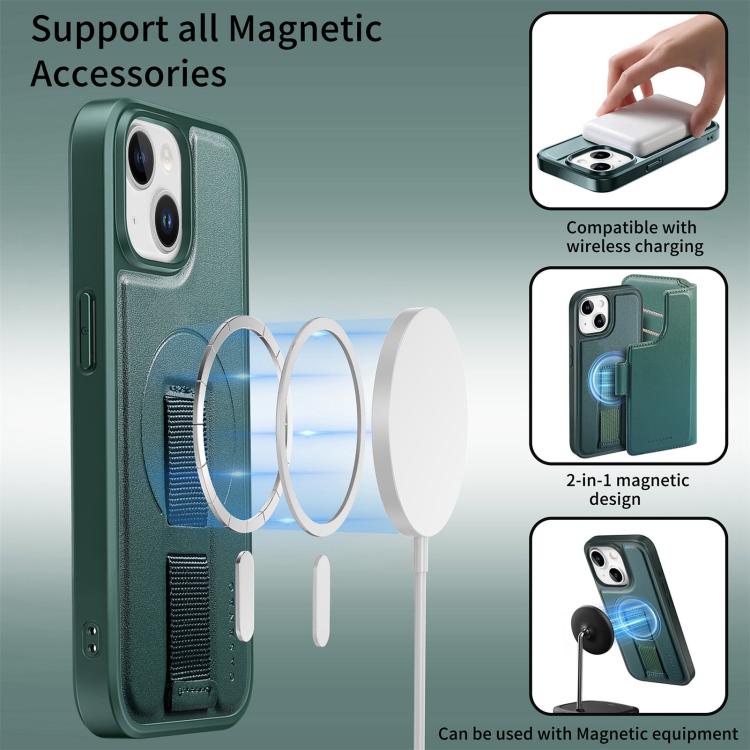 For iPhone 15 CaseNeo Finger Grip Strap MagSafe Leather Phone Case(Green) - iPhone 15 Cases by CaseNeo | Online Shopping UK | buy2fix