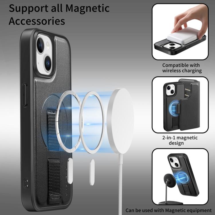 For iPhone 14 / 13 CaseNeo Finger Grip Strap MagSafe Leather Phone Case(Black) - iPhone 14 Cases by CaseNeo | Online Shopping UK | buy2fix