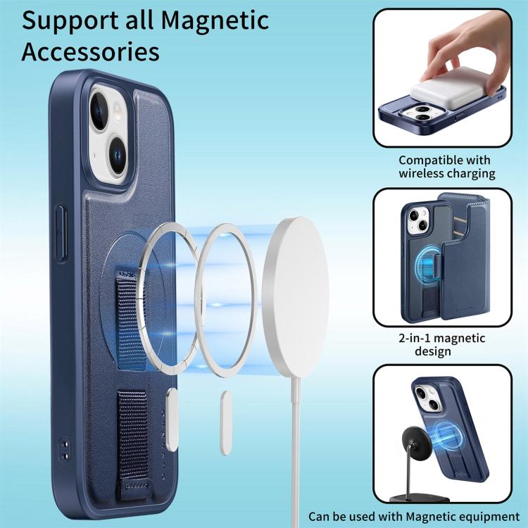 For iPhone 14 / 13 CaseNeo Finger Grip Strap MagSafe Leather Phone Case(Blue) - iPhone 14 Cases by CaseNeo | Online Shopping UK | buy2fix