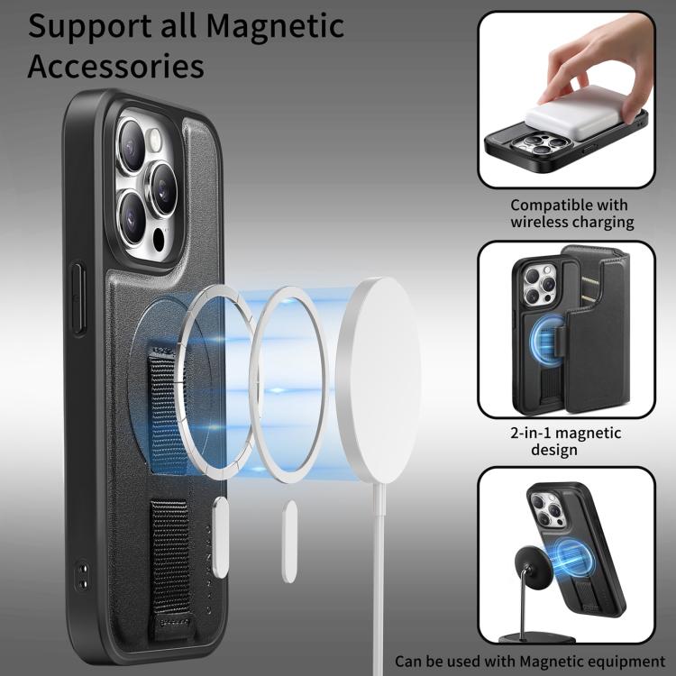 For iPhone 14 Pro CaseNeo Finger Grip Strap MagSafe Leather Phone Case(Black) - iPhone 14 Pro Cases by CaseNeo | Online Shopping UK | buy2fix