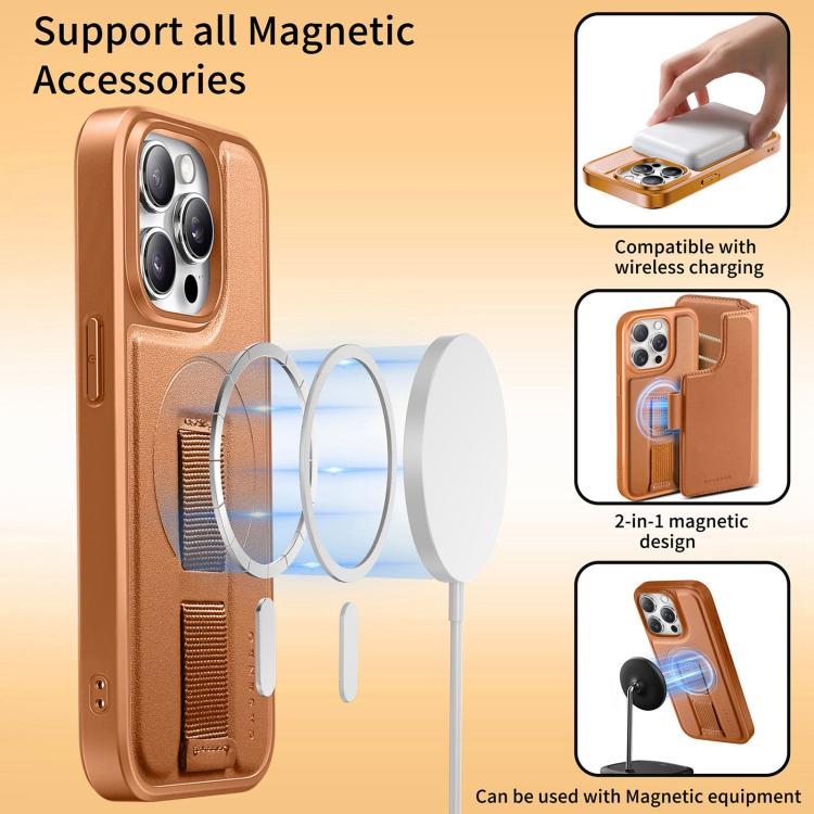 For iPhone 13 Pro Max CaseNeo Finger Grip Strap MagSafe Leather Phone Case(Brown) - iPhone 13 Pro Max Cases by CaseNeo | Online Shopping UK | buy2fix