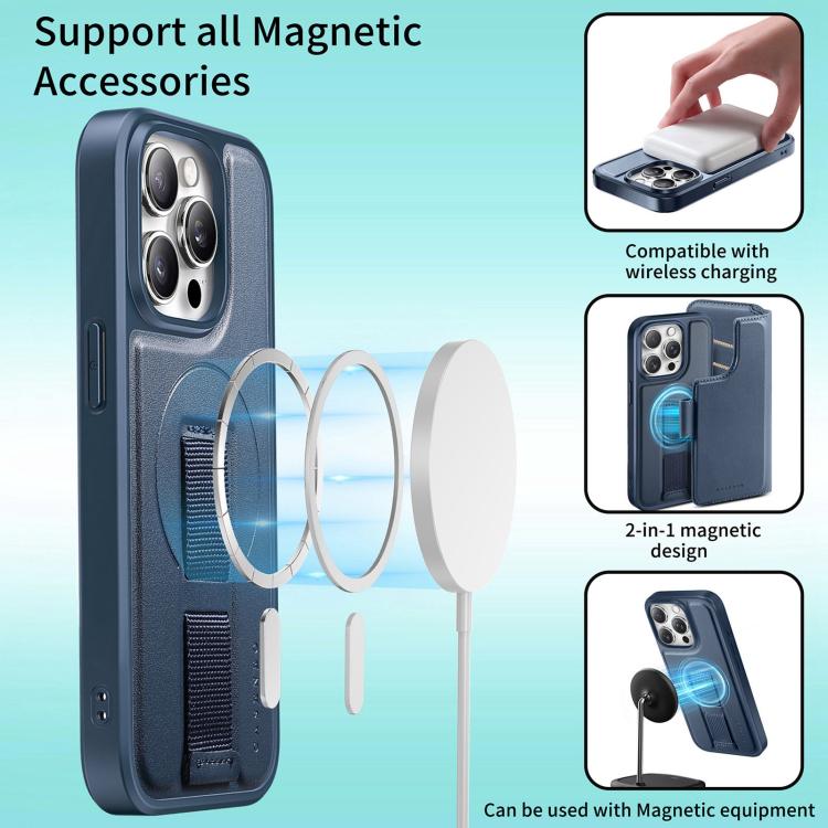 For iPhone 12 Pro Max CaseNeo Finger Grip Strap MagSafe Leather Phone Case(Blue) - More iPhone Cases by CaseNeo | Online Shopping UK | buy2fix