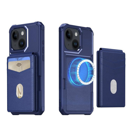 For iPhone 14 2-in-1 Magnetic Wallet MagSafe Leather Back Phone Case(Blue) - iPhone 14 Cases by buy2fix | Online Shopping UK | buy2fix