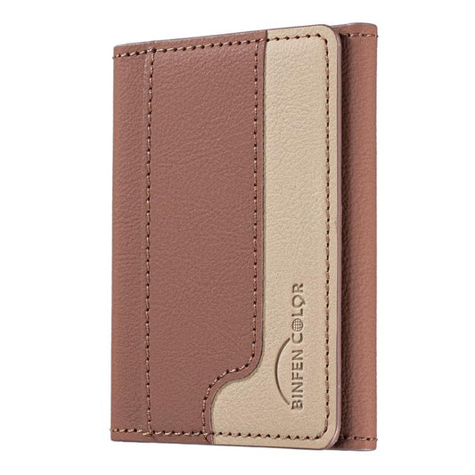 Color Matching Leather Horizontal Magnetic Wallet Card Bag Case(Brown) - Adhesive Card Holders by buy2fix | Online Shopping UK | buy2fix