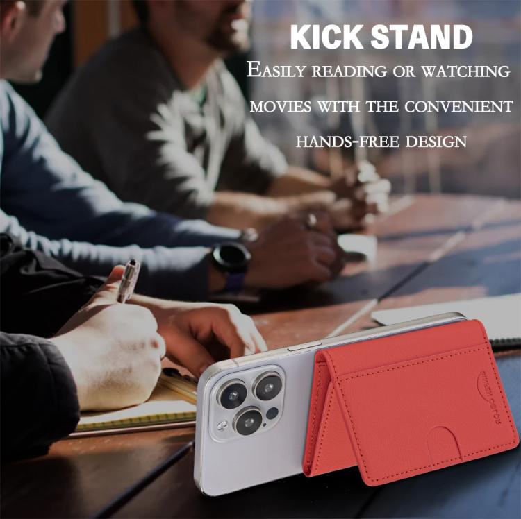 Solid Color Leather Horizontal Magnetic Wallet Card Bag Case(Red) - Adhesive Card Holders by buy2fix | Online Shopping UK | buy2fix