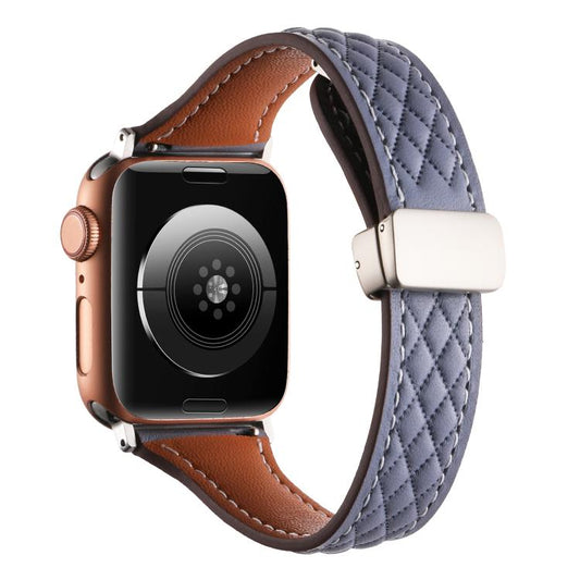 For Apple Watch 46mm / 49mm / 45mm / 44mm Kalebol Diamond Pattern Magnetic Buckle Leather Strap(Mud Grey) - Watch Bands by Kalebol | Online Shopping UK | buy2fix