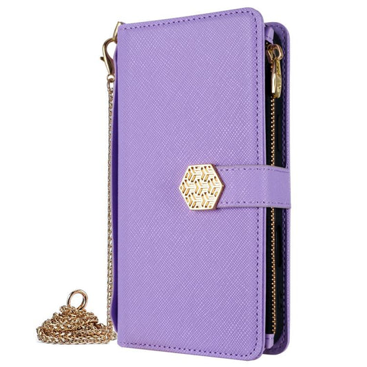For iPhone 15 Pro Crossbody Handle Cross Texture Leather Phone Case(Purple) - iPhone 15 Pro Cases by buy2fix | Online Shopping UK | buy2fix