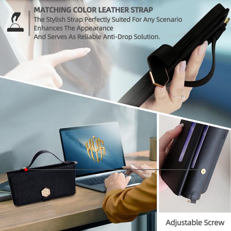 For iPhone 16 Pro Max Crossbody Handle Cross Texture Leather Phone Case(Black) - iPhone 16 Pro Max Cases by buy2fix | Online Shopping UK | buy2fix