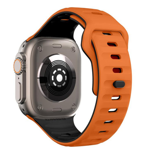 For Apple Watch 46mm / 49mm / 45mm / 44mm Kalebol Wave Reverse Buckle Two-color Silicone Strap(Orange Black) - Watch Bands by Kalebol | Online Shopping UK | buy2fix