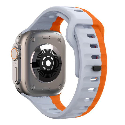 For Apple Watch 46mm / 49mm / 45mm / 44mm Kalebol Wave Reverse Buckle Two-color Silicone Strap(Wild Path Grey Orange) - Watch Bands by Kalebol | Online Shopping UK | buy2fix