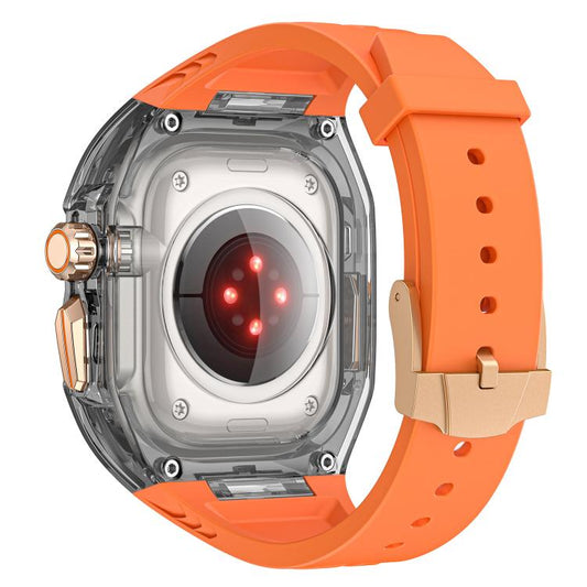 For Apple Watch 46mm / 45mm / 44mm / 42mm Kalebol Glacier Integrated Transparent Silicone Strap(Orange Transparent Black) - Watch Bands by Kalebol | Online Shopping UK | buy2fix