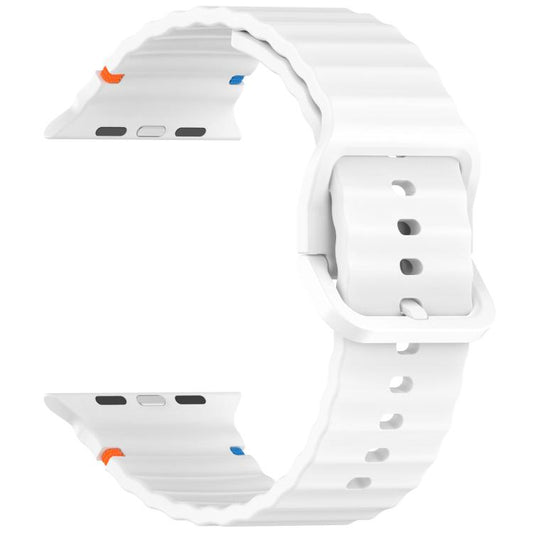 For Apple Watch 46mm / 49mm / 45mm / 44mm Kalebol Wavy Grain Stitched Silicone Watch Band(White) - Watch Bands by Kalebol | Online Shopping UK | buy2fix