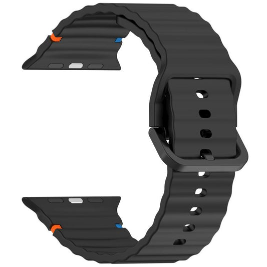 For Apple Watch 46mm / 49mm / 45mm / 44mm Kalebol Wavy Grain Stitched Silicone Watch Band(Black) - Watch Bands by Kalebol | Online Shopping UK | buy2fix