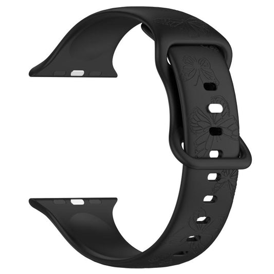 For Apple Watch 46mm / 49mm / 45mm / 44mm Kalebol 8-shaped Buckle Butterfly Embossed Silicone Watch Band(Black) - Watch Bands by Kalebol | Online Shopping UK | buy2fix