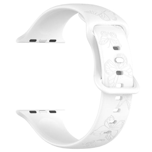 For Apple Watch 42mm / 41mm / 40mm / 38mm Kalebol 8-shaped Buckle Butterfly Embossed Silicone Watch Band(White) - Watch Bands by Kalebol | Online Shopping UK | buy2fix
