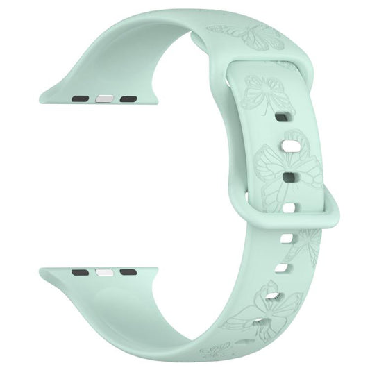 For Apple Watch 42mm / 41mm / 40mm / 38mm Kalebol 8-shaped Buckle Butterfly Embossed Silicone Watch Band(Light Green) - Watch Bands by Kalebol | Online Shopping UK | buy2fix