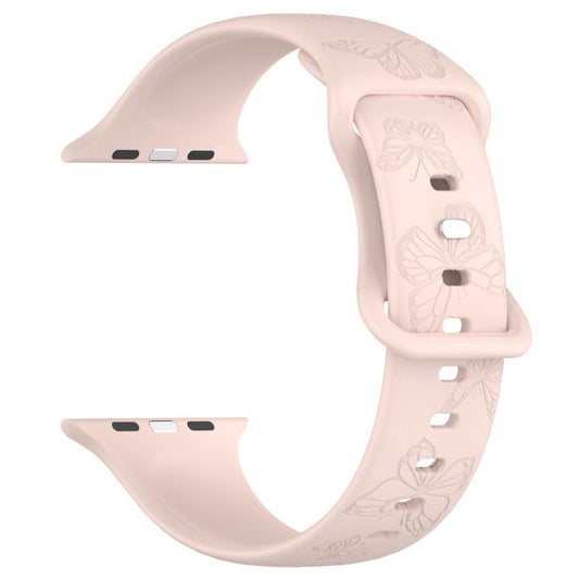 For Apple Watch 42mm / 41mm / 40mm / 38mm Kalebol 8-shaped Buckle Butterfly Embossed Silicone Watch Band(Sand Pink) - Watch Bands by Kalebol | Online Shopping UK | buy2fix