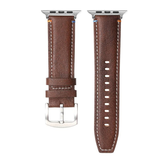 For Apple Watch 42mm / 41mm / 40mm / 38mm Kalebol Stitched Genuine Leather Watch Band(Pull Up Leather Coffee) - Watch Bands by Kalebol | Online Shopping UK | buy2fix