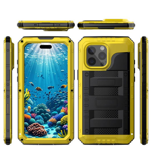For iPhone 16 Pro Four-proof Metal Hybrid Silicone Phone Case(Yellow) - iPhone 16 Pro Cases by buy2fix | Online Shopping UK | buy2fix