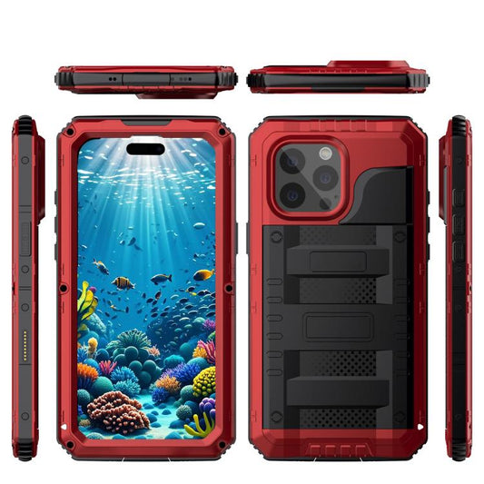For iPhone 15 Plus Four-proof Metal Hybrid Silicone Phone Case(Red) - iPhone 15 Plus Cases by buy2fix | Online Shopping UK | buy2fix