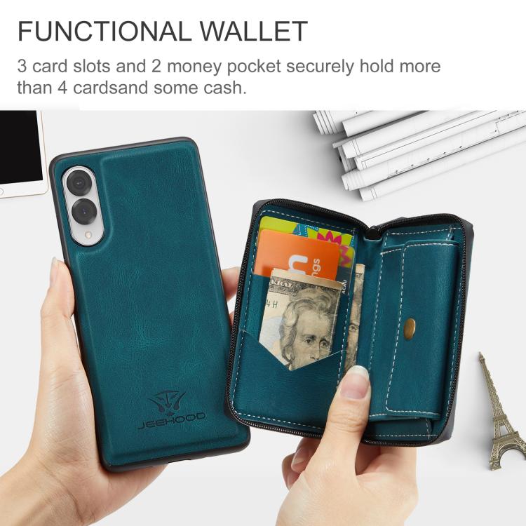 For Samsung Galaxy S25 Edge 5G JEEHOOD J02 Magnetic Zipper Horizontal Flip Leather Phone Case(Blue) - Galaxy S25 Edge 5G Cases by JEEHOOD | Online Shopping UK | buy2fix