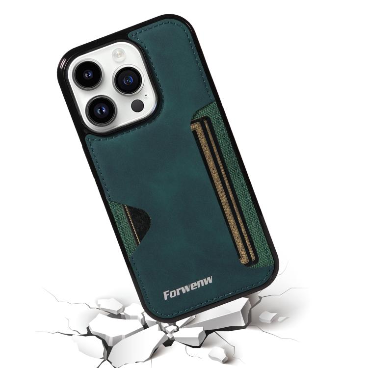 For iPhone 14 Pro Forwenw F5 Series Integrated Card Bag Phone Case(Green) - iPhone 14 Pro Cases by Forwenw | Online Shopping UK | buy2fix