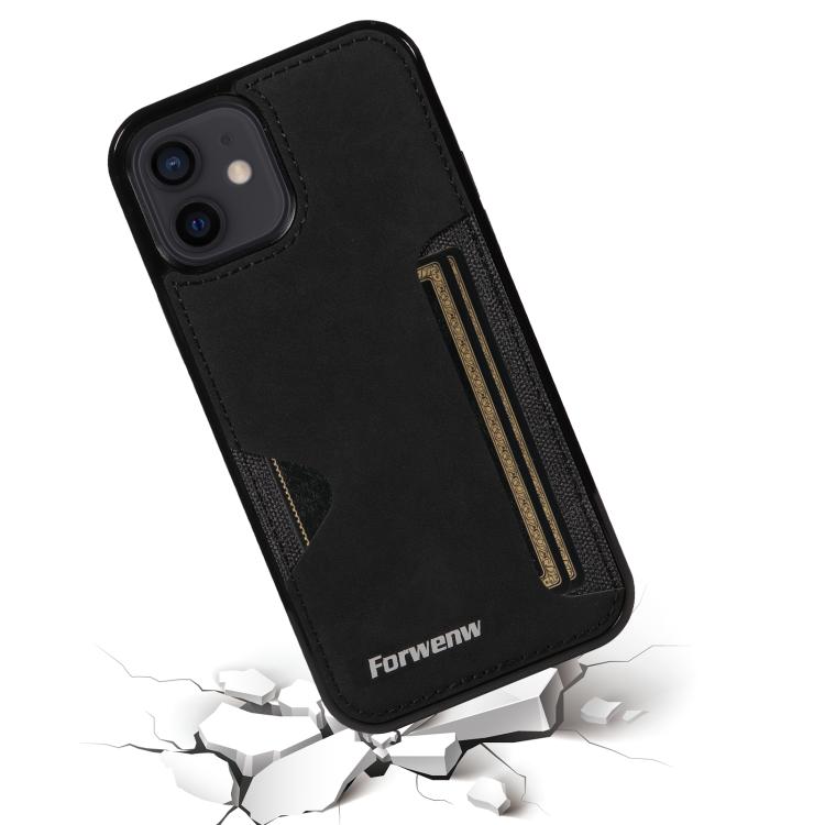 For iPhone 12 Forwenw F5 Series Integrated Card Bag Phone Case(Black) - iPhone 12 / 12 Pro Cases by Forwenw | Online Shopping UK | buy2fix