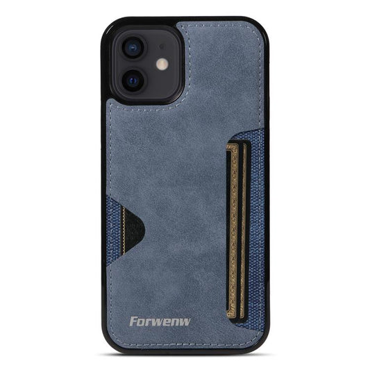 For iPhone 12 Forwenw F5 Series Integrated Card Bag Phone Case(Blue) - iPhone 12 / 12 Pro Cases by Forwenw | Online Shopping UK | buy2fix