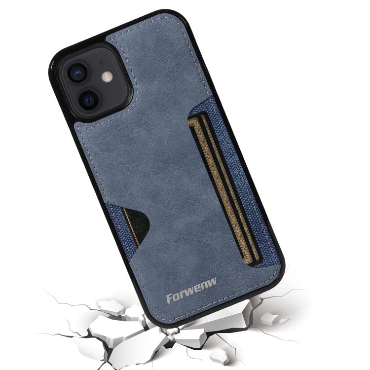 For iPhone 12 Forwenw F5 Series Integrated Card Bag Phone Case(Blue) - iPhone 12 / 12 Pro Cases by Forwenw | Online Shopping UK | buy2fix
