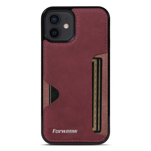 For iPhone 12 Forwenw F5 Series Integrated Card Bag Phone Case(Red) - iPhone 12 / 12 Pro Cases by Forwenw | Online Shopping UK | buy2fix