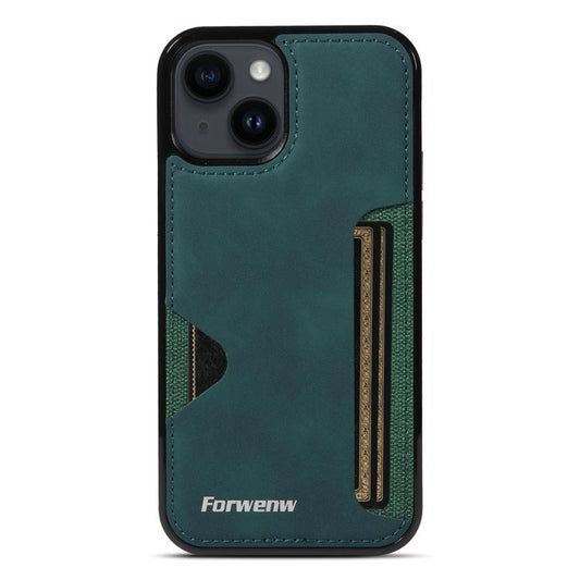 For iPhone 14 Forwenw F5 Series Integrated Card Bag Phone Case(Green) - iPhone 14 Cases by Forwenw | Online Shopping UK | buy2fix
