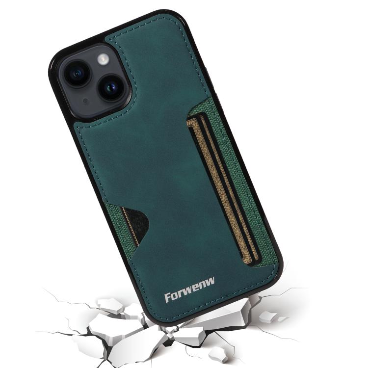 For iPhone 14 Forwenw F5 Series Integrated Card Bag Phone Case(Green) - iPhone 14 Cases by Forwenw | Online Shopping UK | buy2fix