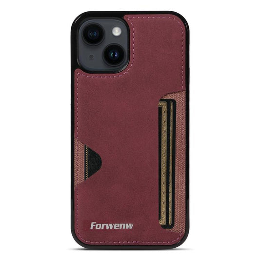 For iPhone 14 Forwenw F5 Series Integrated Card Bag Phone Case(Red) - iPhone 14 Cases by Forwenw | Online Shopping UK | buy2fix