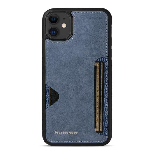 For iPhone 11 Forwenw F5 Series Integrated Card Bag Phone Case(Blue) - iPhone 11 Cases by Forwenw | Online Shopping UK | buy2fix