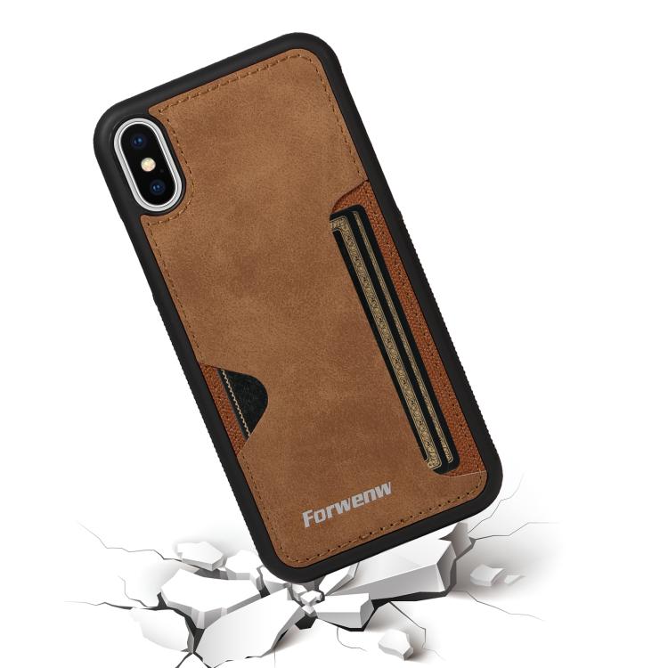 For iPhone X / XS Forwenw F5 Series Integrated Card Bag Phone Case(Brown) - More iPhone Cases by Forwenw | Online Shopping UK | buy2fix