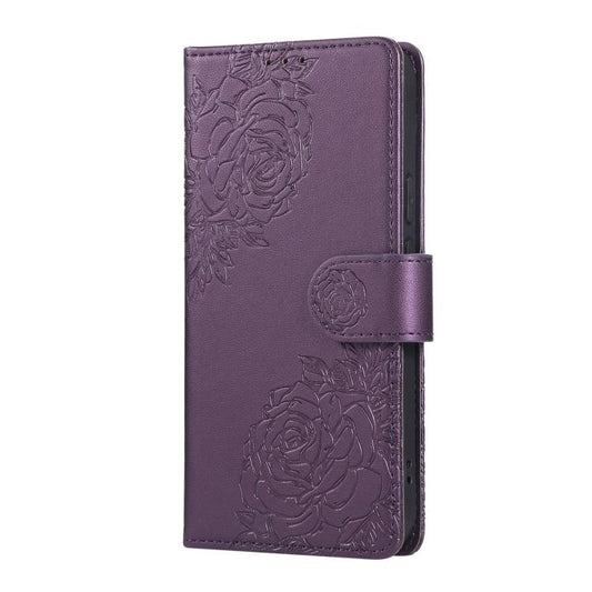 For Google Pixel 10 / 10 Pro Rose Flower Embossed 3-Card Slots Leather Phone Case(Deep Purple) - Google Cases by buy2fix | Online Shopping UK | buy2fix