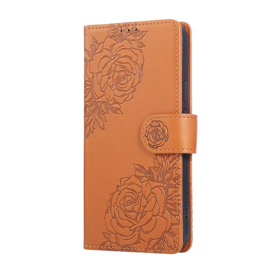 For Google Pixel 10 Pro XL Rose Flower Embossed 3-Card Slots Leather Phone Case(Brown) - Google Cases by buy2fix | Online Shopping UK | buy2fix