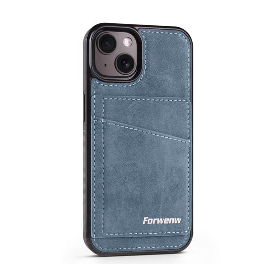 For iPhone 15 Plus Forwenw F8 Series 2 in 1 Magnetic Card Slot Leather Phone Case(Blue) - iPhone 15 Plus Cases by Forwenw | Online Shopping UK | buy2fix