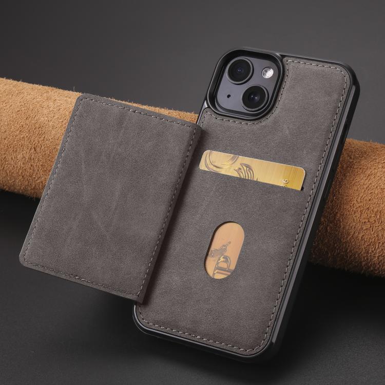 For iPhone 14 Plus Forwenw F8 Series 2 in 1 Magnetic Card Slot Leather Phone Case(Grey) - iPhone 14 Plus Cases by Forwenw | Online Shopping UK | buy2fix