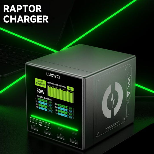LUOWEI LW-U1 Mini 80W Raptor 8 Ports USB Type-C Color Screen Charger Station, Plug:US Plug - Multifunction Charger by LUOWEI | Online Shopping UK | buy2fix