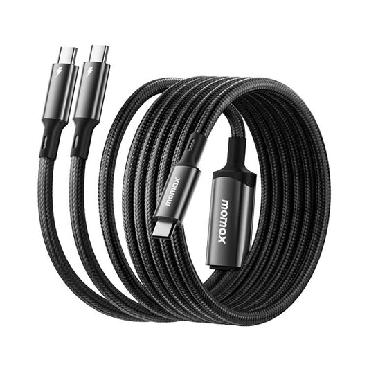 MOMAX DC85D Mag.Link 100W Type-C to Type-C 2 in 1 Magnetic Braided Data Cable, Length:1.5m(Black) - USB-C & Type-C Cable by MOMAX | Online Shopping UK | buy2fix
