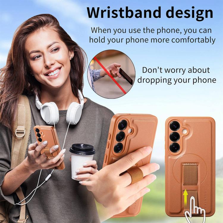 For Samsung Galaxy S25+ / S24+ 5G CaseNeo Finger Grip Strap MagSafe Leather Phone Case(Brown) - Galaxy S25+ 5G Cases by CaseNeo | Online Shopping UK | buy2fix