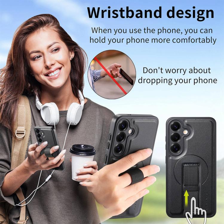 For Samsung Galaxy S25+ / S24+ 5G CaseNeo Finger Grip Strap MagSafe Leather Phone Case(Black) - Galaxy S25+ 5G Cases by CaseNeo | Online Shopping UK | buy2fix
