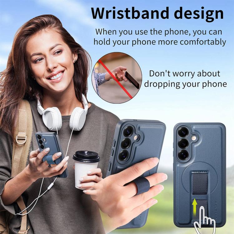 For Samsung Galaxy S25+ / S24+ 5G CaseNeo Finger Grip Strap MagSafe Leather Phone Case(Blue) - Galaxy S25+ 5G Cases by CaseNeo | Online Shopping UK | buy2fix