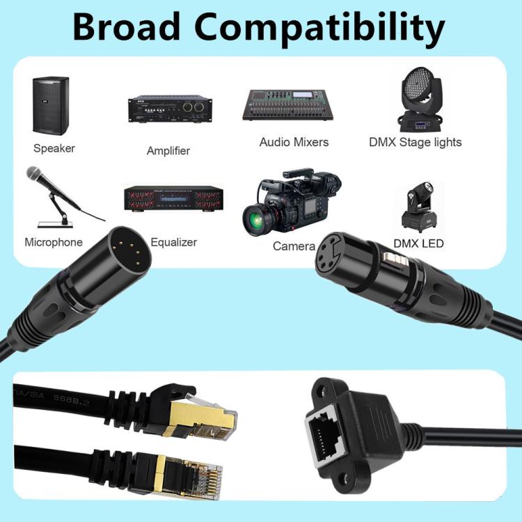 XLR 5 Pin Female to RJ45 Female Audio Cable, Length: 30cm(Black) - Lan Cable and Tools by buy2fix | Online Shopping UK | buy2fix