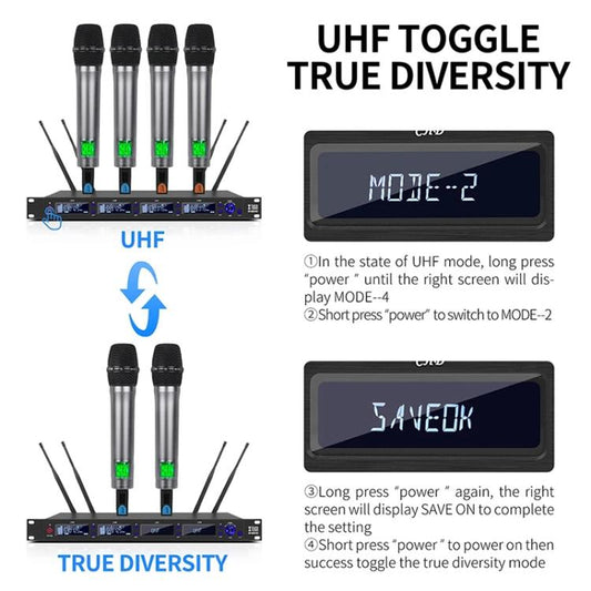 XTUGA M6604S-H Diversity Wireless Microphone System 4 Channel UHF Handheld Microphone - Microphone by XTUGA | Online Shopping UK | buy2fix