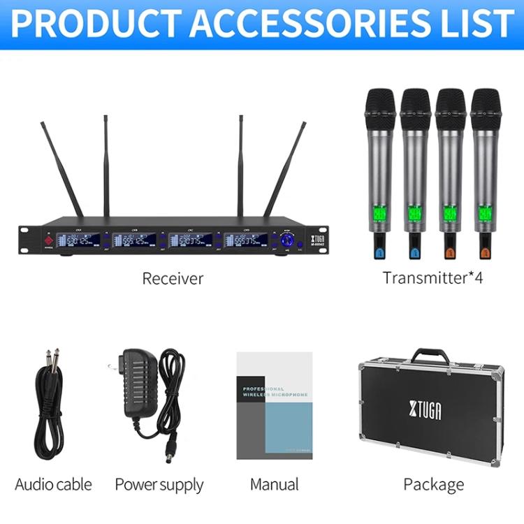 XTUGA M6604S-H Diversity Wireless Microphone System 4 Channel UHF Handheld Microphone - Microphone by XTUGA | Online Shopping UK | buy2fix