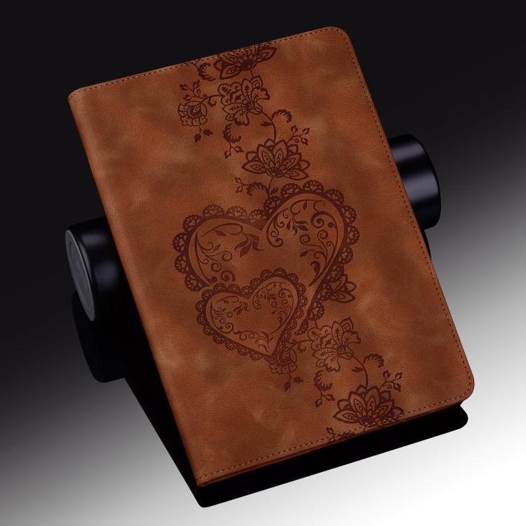For iPad Air 13 2025 / 2024 / Pro 12.9 Love Hearts Embossed Leather Smart Tablet Case(Brown) - iPad Air 13 2025 / 2024 Cases by buy2fix | Online Shopping UK | buy2fix